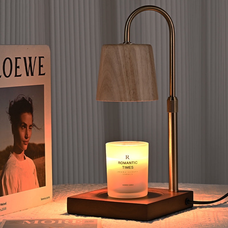 Modern Minimalist Square Cylindrical Wooden Base Iron 1-Light Aroma Melting Wax Table Lamp For Bedroom