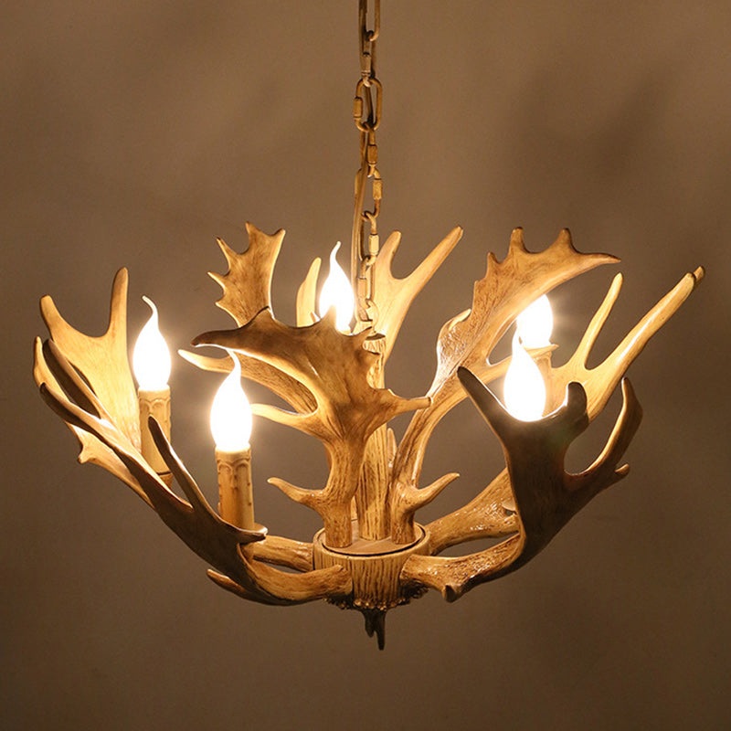 Traditional Vintage Antlers Branch Glass Resin 5/6/8 Light Chandeliers For Living Room