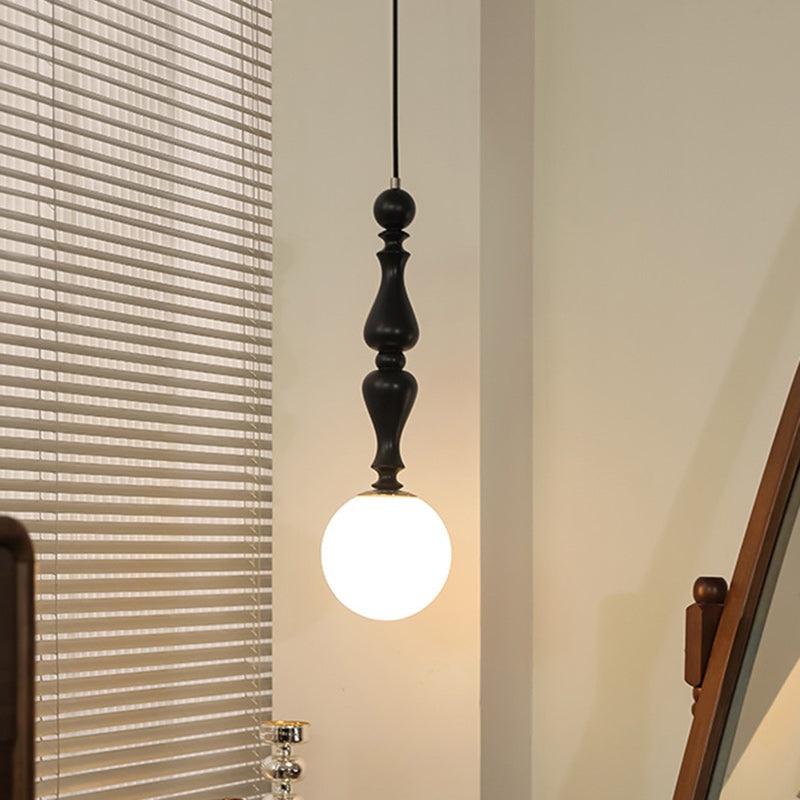 Traditional Vintage Cylinder Orb Wood Aluminum Frame Glass 1-Light Pendant Light For Living Room