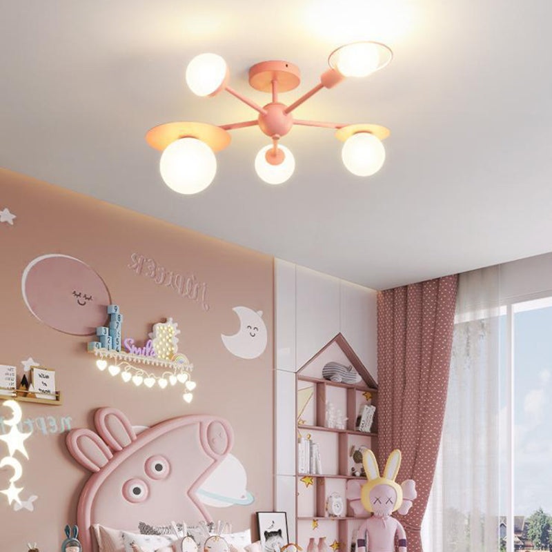 Contemporary Creative Macaron Kids Ball Branch Disc Base 5-Light Chandelier For Bedroom