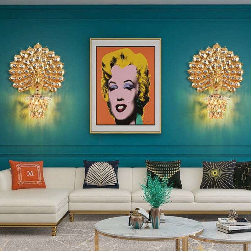 Contemporary Creative Resin Peacock Crystal Ball Shade 1-Light Wall Sconce Lamp For Living Room