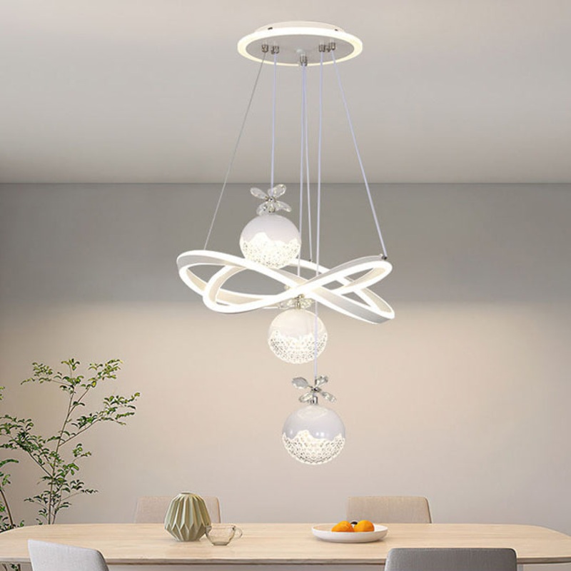Modern Art Deco Aluminum Silicone Arc Strip Acrylic Globe Ball LED Chandelier For Living Room