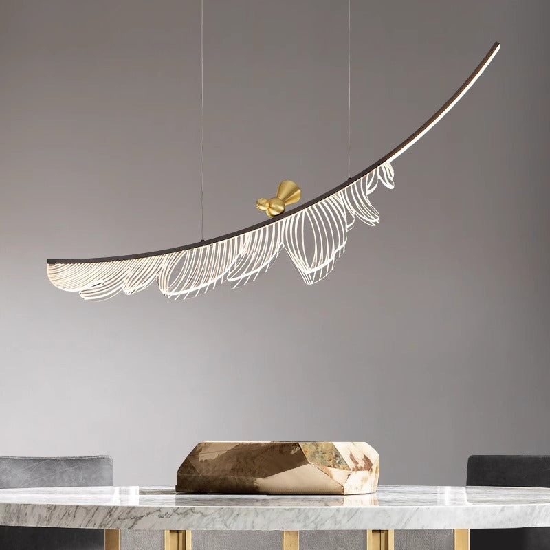 Modern Art Deco Feather Bird Copper Acrylic LED Chandelier For Dining Room