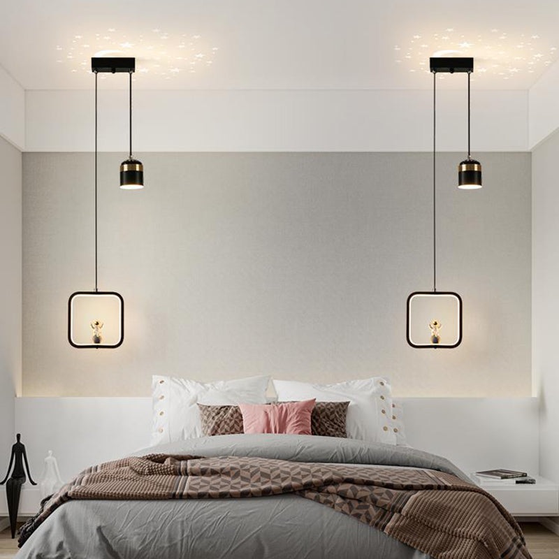 Modern Art Deco Round Cylinder Square Cone Astronaut Acrylic Aluminum Iron LED Chandeliers For Living Room