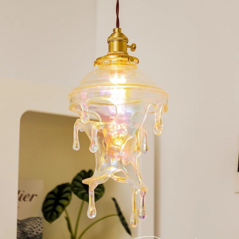 Modern Art Deco Round Melting Candle Water Drop Shape Copper Hardware Resin 1-Light Pendant Light For Living Room