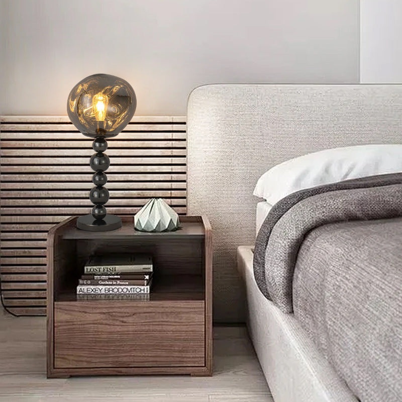 Modern Luxury Beaded Column Aluminum Acrylic 1-Light Table Lamp For Bedroom