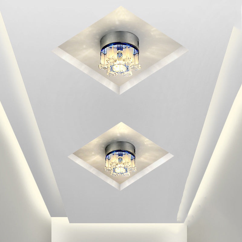Modern Luxury Crystal Round Flower LED Flush Mount Ceiling Light For Hallway