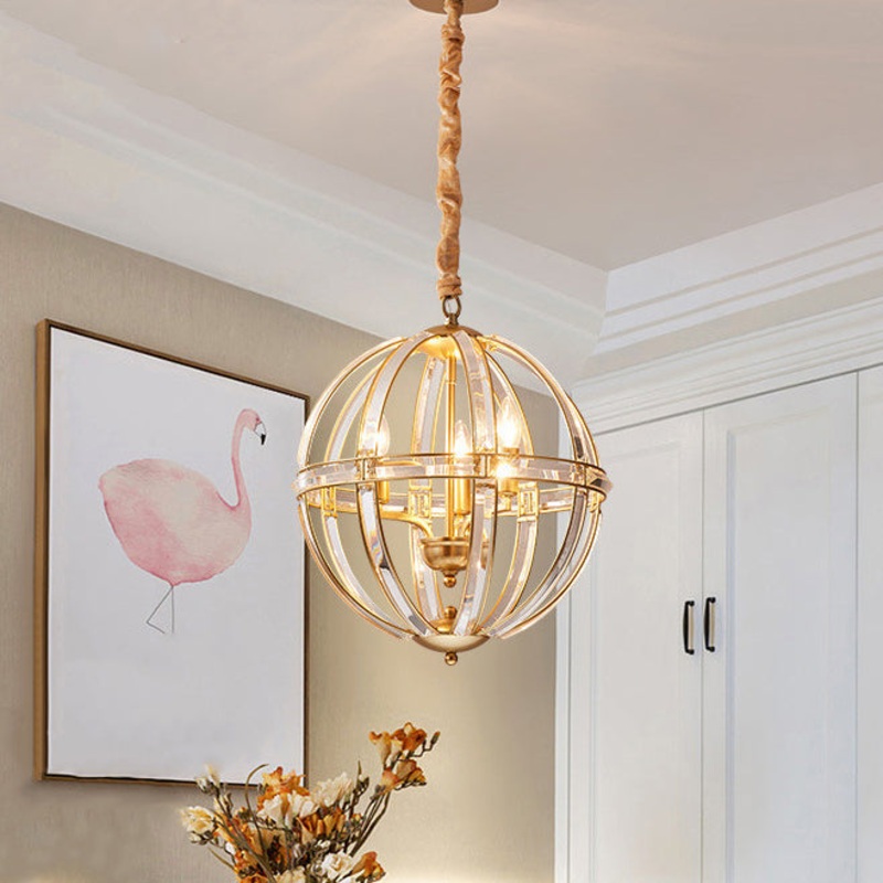 Modern Luxury Sphere Iron Crystal 3-Light Pendant Light For Living Room