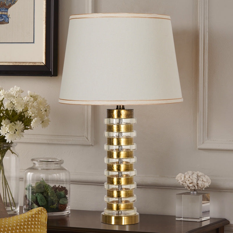 Modern Luxury Stacked Column Shape Hardware Resin Fabric 1-Light Table Lamp For Bedroom