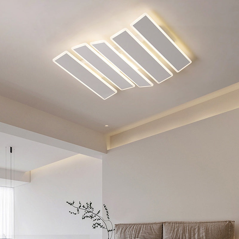 Modern Minimalist Arrangement Fishbone Wave Rectangle Iron Acrylic LED Flush Mount Ceiling Light For Bedroom