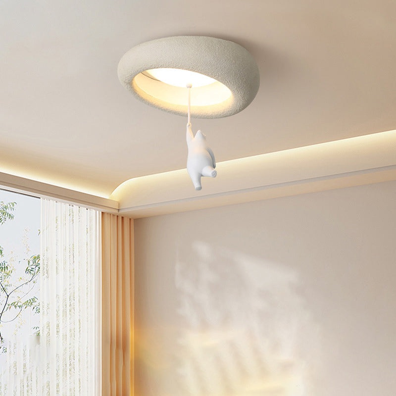 Modern Minimalist Cartoon Bear Oval Glass Resin LED Flush Mount Ceiling Light For Living Room