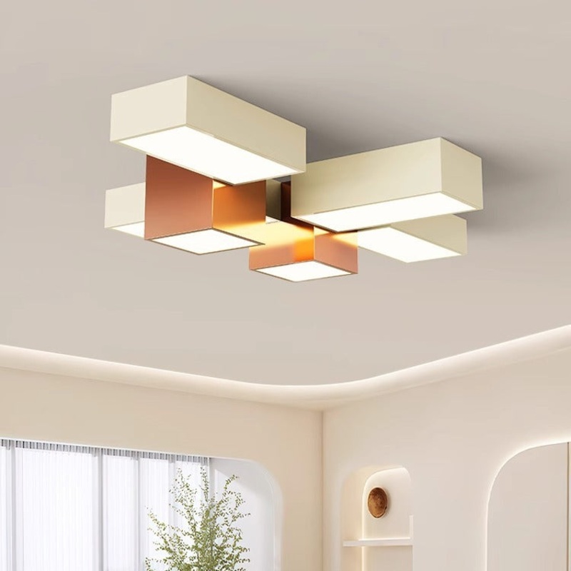 Modern Minimalist Cream Geometric Rectangle Square Iron Silicone LED Flush Mount Ceiling Light For Living Room
