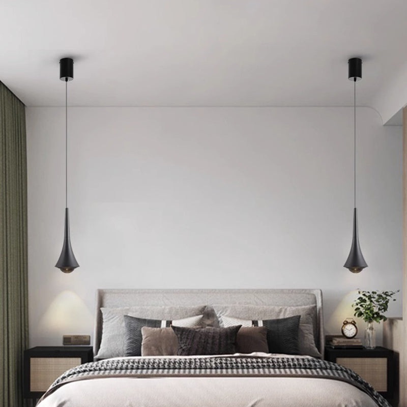 Modern Minimalist Flared Ball Liftable Aluminum Glass LED Pendant Light For Bedroom
