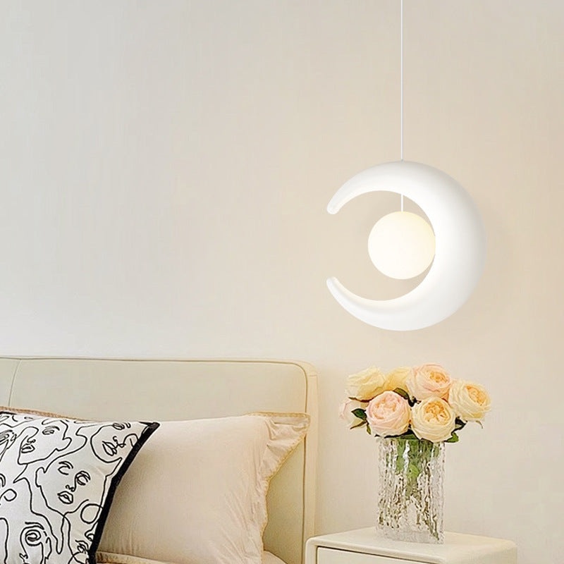 Modern Minimalist Orb Crescent Resin Iron LED Pendant Light For Living Room