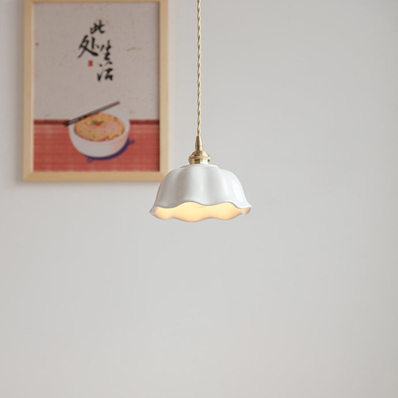 Modern Minimalist Round Lace Brass Ceramic 1-Light Pendant Light For Living Room