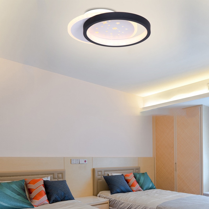 Modern Minimalist Star Geometric Round Iron Acrylic LED Semi-Flush Mount Ceiling Light For Bedroom