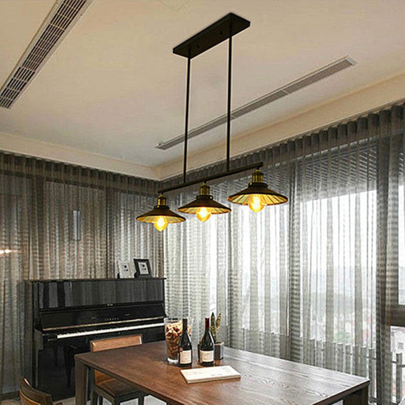 Traditional Rustic Disc Iron Aluminum Glass 3-Light Chandelier Island Light For Dining Room