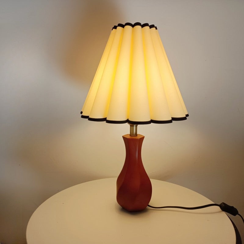 Traditional Vintage Drum Wood Fabric 1-Light Table Lamp For Living Room