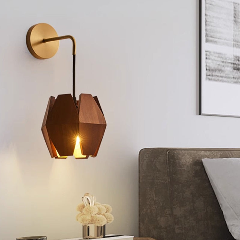 Traditional Vintage Prismatic Patchwork Wood Iron 1-Light Wall Sconce Lamp For Living Room