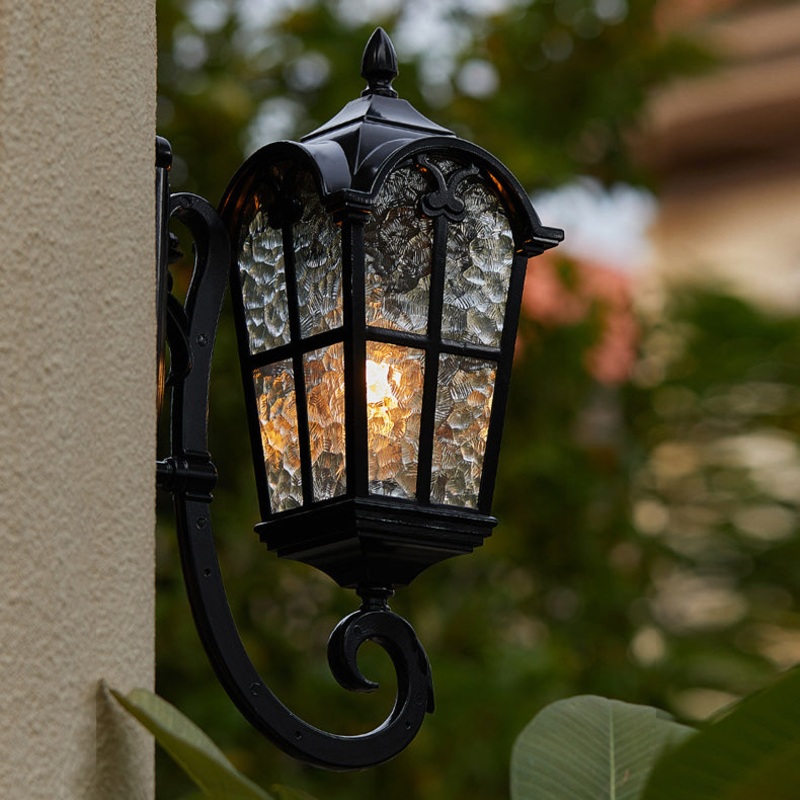 Traditional Vintage Rectangular Aluminum Glass 1-Light Wall Sconce Lamp For Entryway
