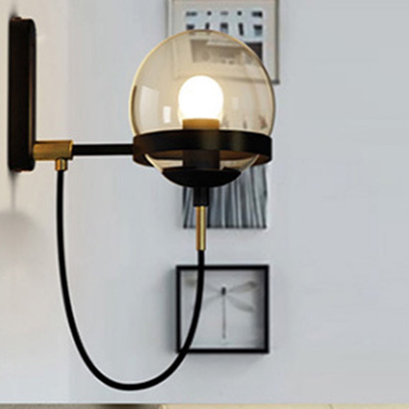 Traditional Vintage Round Ball Oval Base Iron Glass 1-Light Wall Sconce Lamp For Bedroom