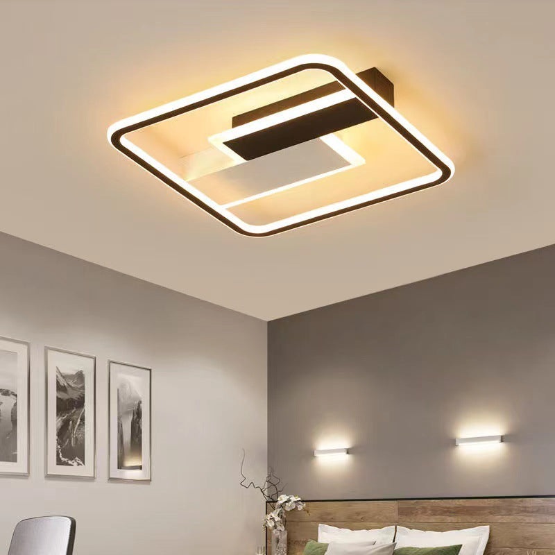 Contemporary Creative Iron Aluminum Acrylic Square Black And White Rectangle Splicing LED Semi-Flush Mount Ceiling Light For Bedroom