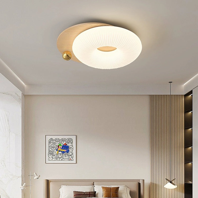 Modern Art Deco Flower Pentagon Round Triangle Wood Rotational Molding LED Flush Mount Ceiling Light For Bedroom