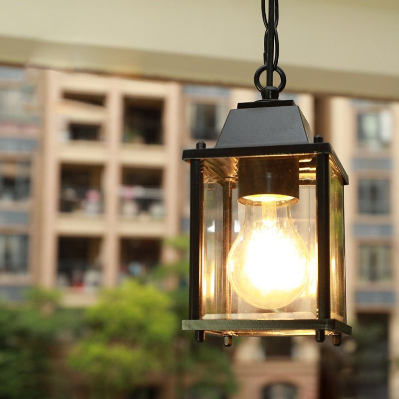 Modern Minimalist Waterproof Rectangular Aluminum Glass 1-Light Pendant Light For Outdoor Patio