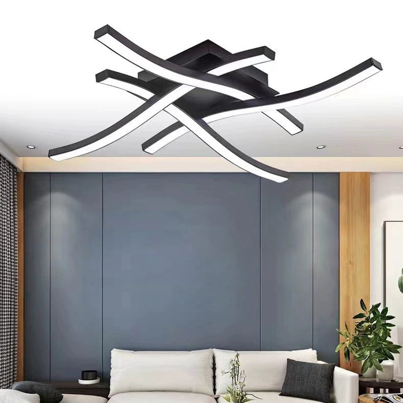 Modern Minimalist Wave Line Square Top PC Aluminum LED Semi-Flush Mount Ceiling Light For Bedroom