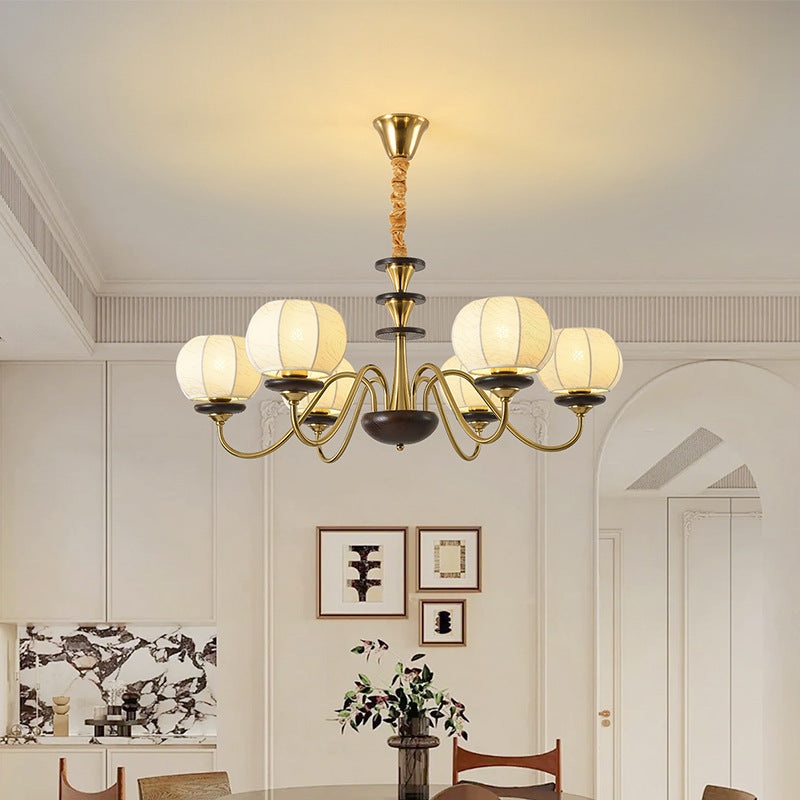 Traditional Vintage Branch Curved Rod Cylinder Candle Holder Wooden Iron Fabric 6/8 Light Chandelier For Living Room