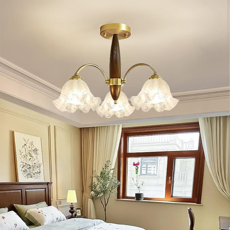 Traditional Vintage Branch Curved Rod Flower Wood Iron Frame Acrylic 3/6/8/10 Light Semi-Flush Mount Ceiling Light For Living Room