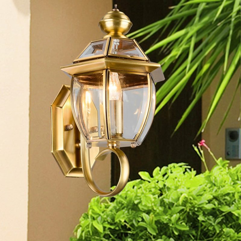 Traditional Vintage Waterproof Oval Copper Glass 1-Light Wall Sconce Lamp For Outdoor