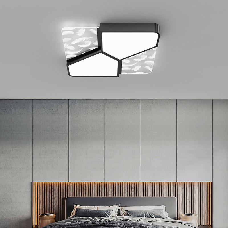 Contemporary Nordic Feather Pattern Acrylic Iron Lampshade LED Flush Mount Ceiling Light For Bedroom