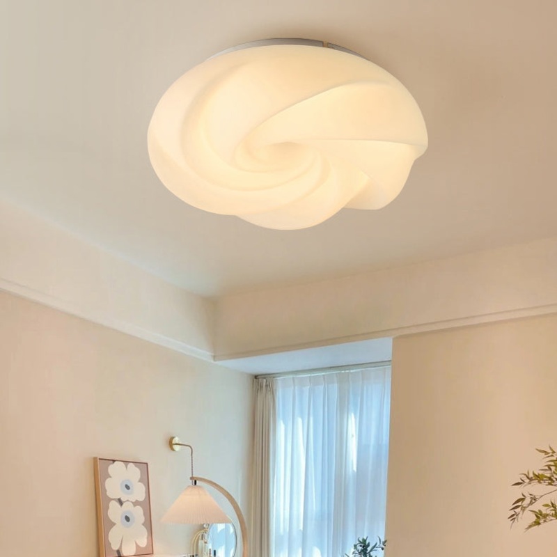 Contemporary Nordic Iron PE Cookies Swirled LED Semi-Flush Mount Ceiling Light For Bedroom