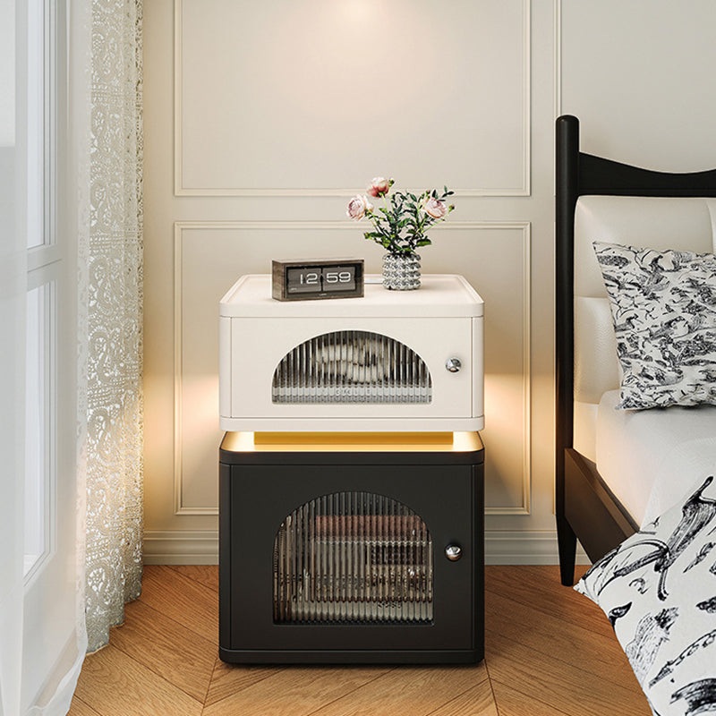 Contemporary Nordic Rectangle Cube Socket Light Strip Density Board Hardware Nightstand 2 - Cabinet For Bedroom
