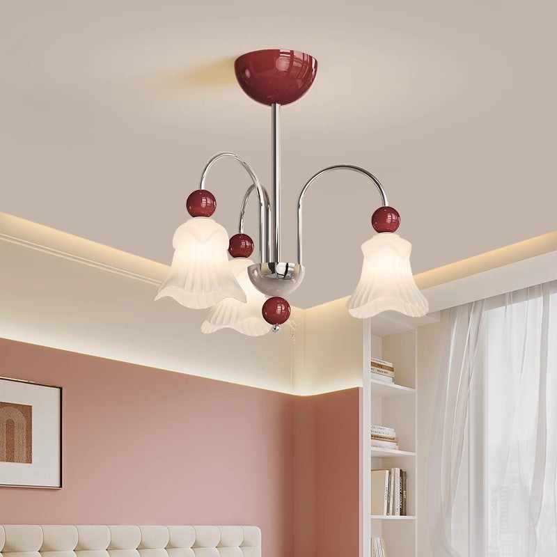 Contemporary Nordic Round Floral Iron Glass 3/5 Light Chandelier For Bedroom