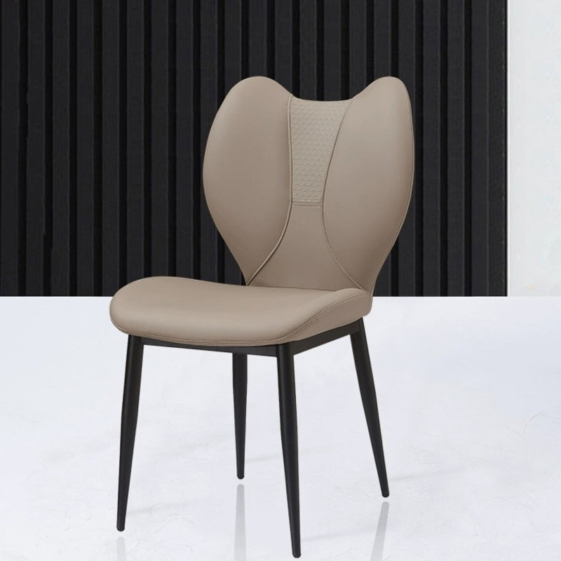 Contemporary Scandinavian Curved Arc Square Leather Metal Dining Chair Backrest Armless For Dining Room