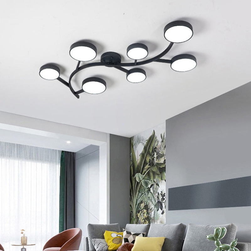 Contemporary Scandinavian Dome Tree Branch Acrylic Iron LED Semi-Flush Mount Ceiling Light For Living Room