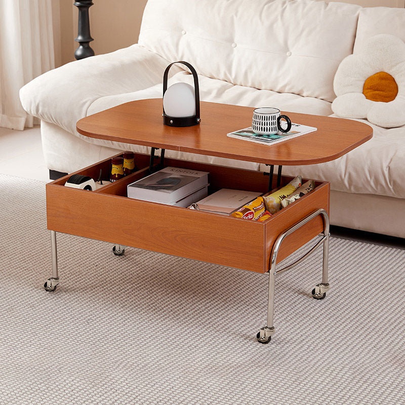 Contemporary Scandinavian MDF Stainless Steel Rectangular Movable Liftable Coffee Table 3-Storage Drawer For Living Room