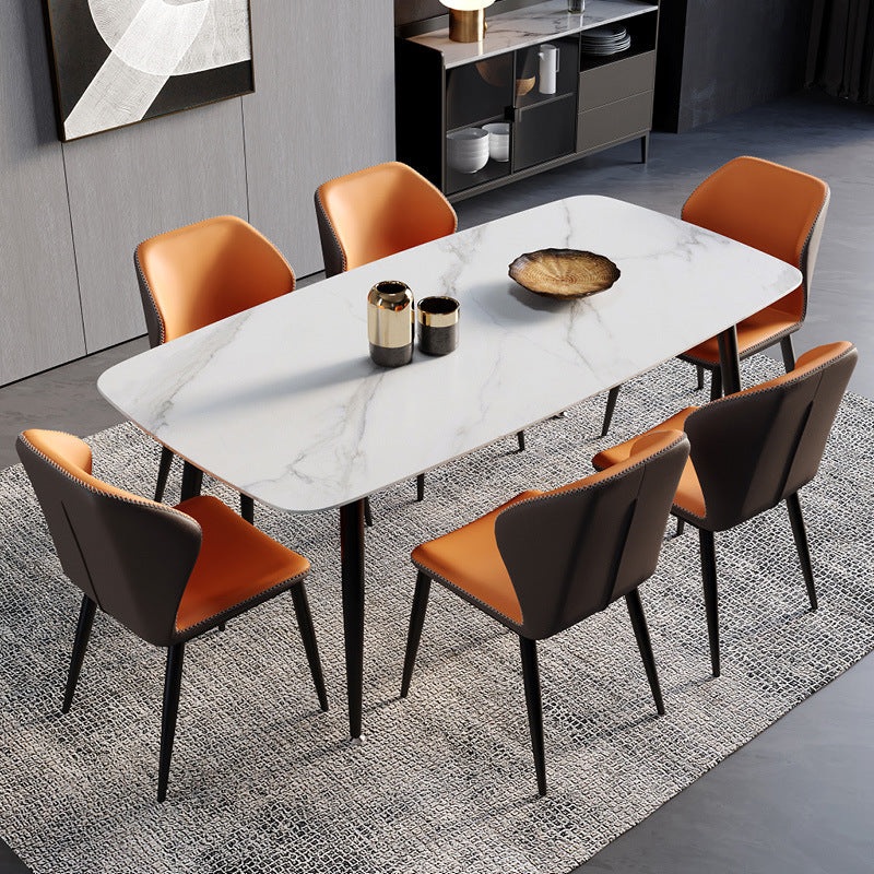 Contemporary Scandinavian Square Curved Leather Carbon Steel Dining Chair Backrest Armless For Dining Room