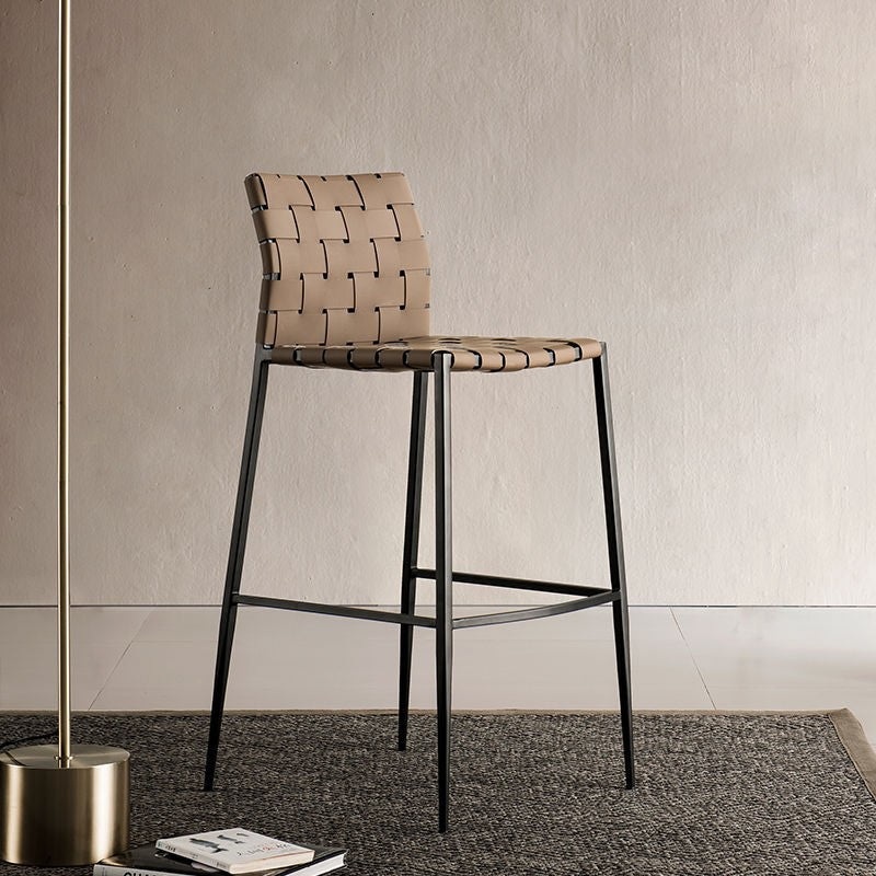 Contemporary Scandinavian Square Saddle Leather Metal Bar Stool Backrest For Dining Room