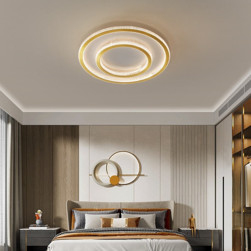 Modern Luxury Round Square Rectangle Copper Acrylic LED Flush Mount Ceiling Light For Bedroom