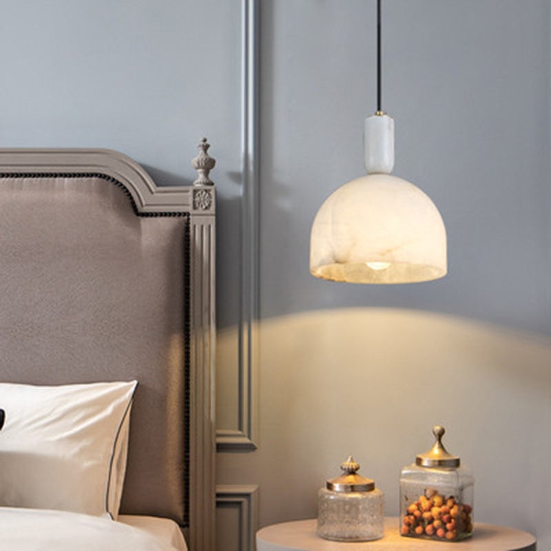Modern Mid-Century Round Semi-circle Oval Copper Marble 1-Light Pendant Light For Bedroom