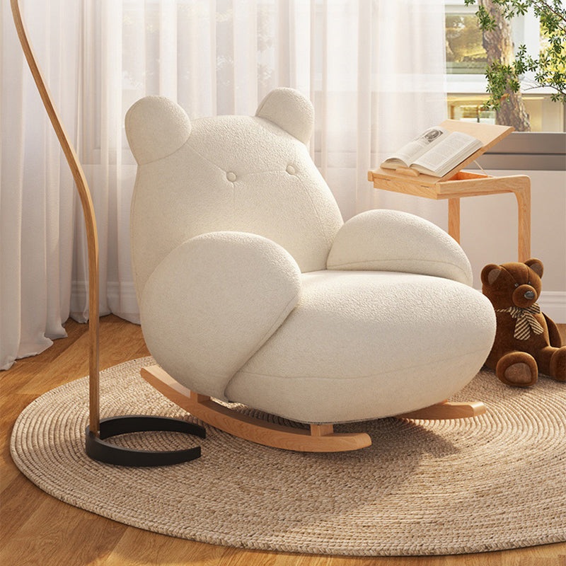 Modern Minimalist Bear Rectangle Curve Wood Lambswool Rocking Chair Accent Chair Backrest Armrest For Living Room