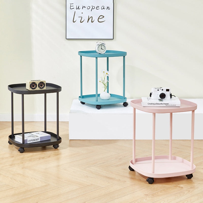 Modern Minimalist Moveable Square Round Corner PP Plastic Carbon Steel End Table 2/3 Tier For Living Room