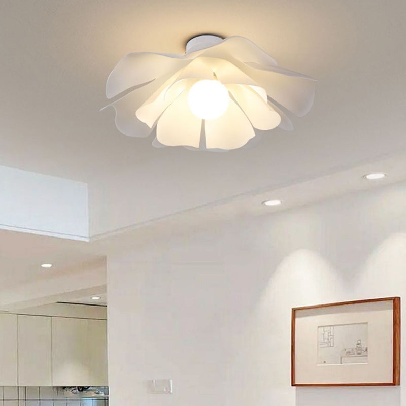 Modern Minimalist Romantic Flower Petal Disc Base Iron Acrylic 1-Light Semi-Flush Mount Ceiling Light For Bedroom