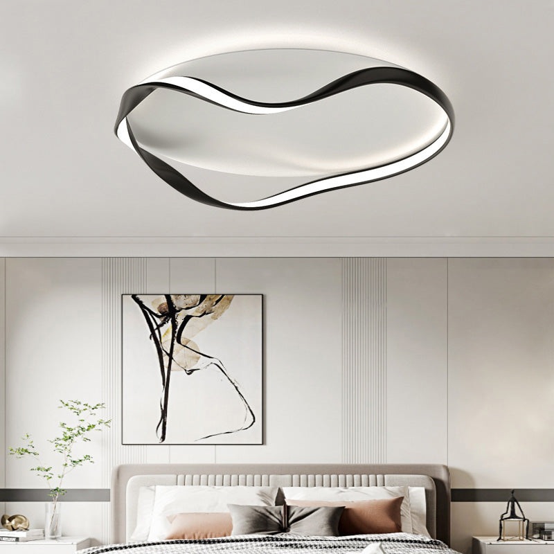 Modern Minimalist Round Bend Aluminum Hardware LED Flush Mount Ceiling Light For Living Room