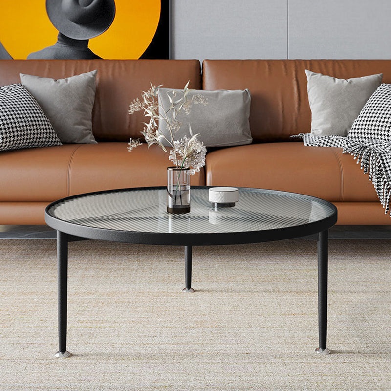 Modern Minimalist Round Triangle Base Glass Metal Coffee Table For Living Room