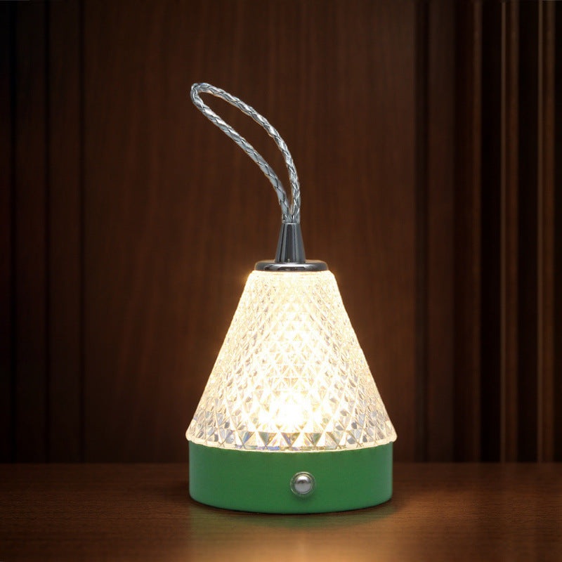 Modern Simplicity Conical Acrylic Metal USB Charging LED Portable Table Lamp For Bedroom