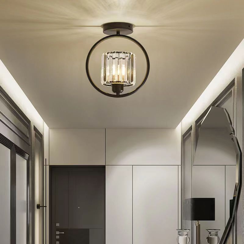 Modern Simplicity Dome Crystal Hardware Lampshade 1 - Light Semi-Flush Mount Ceiling Light For Hallways